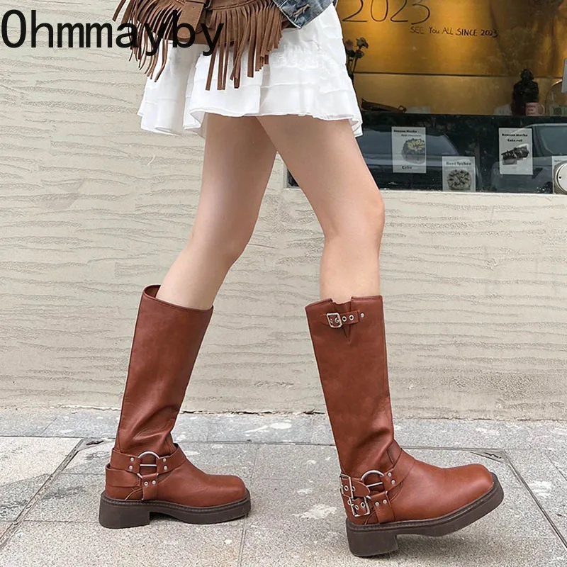 Western Woman Cowgirl Boot Fashion Back Zippers Long Booties Autumn Winter Suqare Low Heel Girl Shoes bf8b ies
