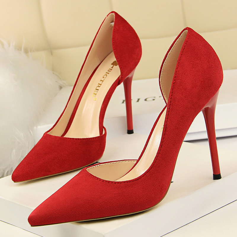 BIGTREE Shoes Pointed Toe Woman Pumps Stiletto High Heels Suede Women Shoes Sexy Women Heels Wedding Shoes Female Heels 10.5cm