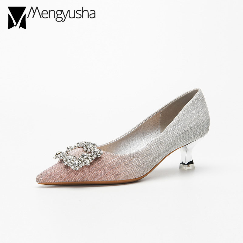 woman wedding 3d8fb buckle crystal pointed toe bg high perspex thin heels gradient pink pumps women party shoes