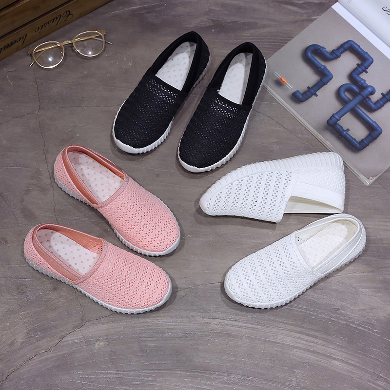 Summer Women's Breathable Mesh Casual Shoes Daily Walking Shoes Women Slip-ons Flat Shoes Low Top Shallow Jogging Sports Shoes