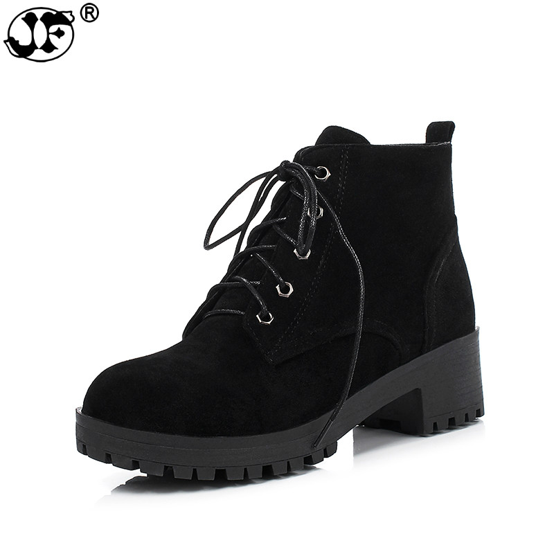 Large 2021 Size 34-43 Square Heels Women Shoes Woman Bottine Leisure Boots Black Platform Footwear jiko 3224