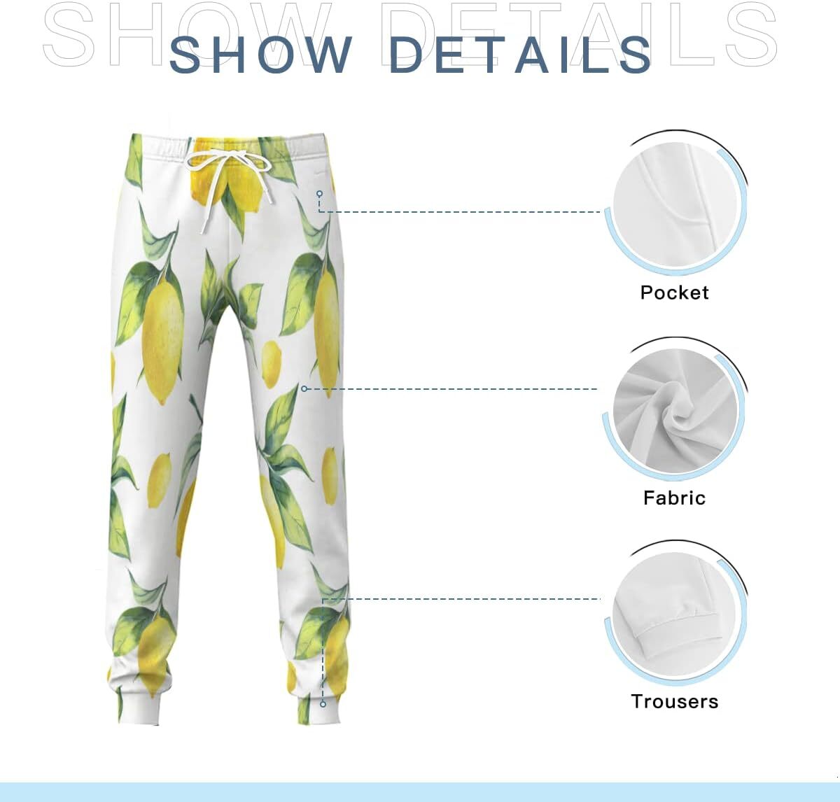 Sweatpants Mens Lemon Leaves 3D printed patterned pants Sweatpants Loose Joggers Pants with Pockets Lightweight Yoga Pants for Workout Gym Running Men