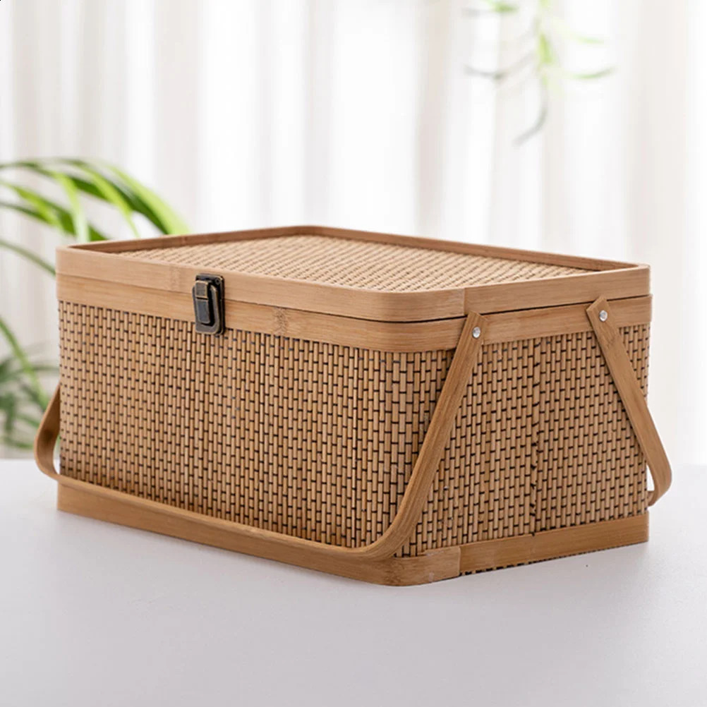 Reward bamboo storage basket home weaving decoration gift packaging fruit Lided kitchen willow egg packaging 240902