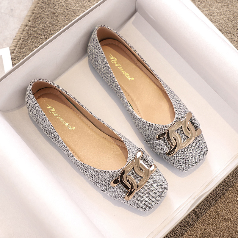 Metal weave 9d7d5 flats Chain sneakers women shoes slip on shallow loafers cozy square toe moccasins femme espadrilles plus size 42/44