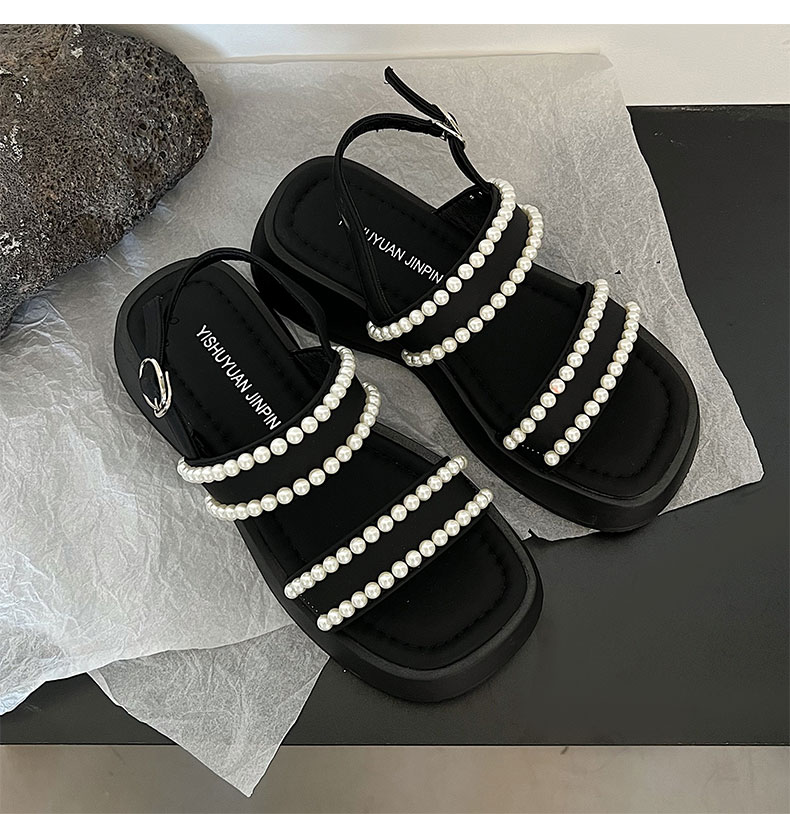 2023 New Women's Summer Pearl Beading On Women Sandals New Elegant Solid Non Slip Open Toe Beach Quality Female Platform Shoes N