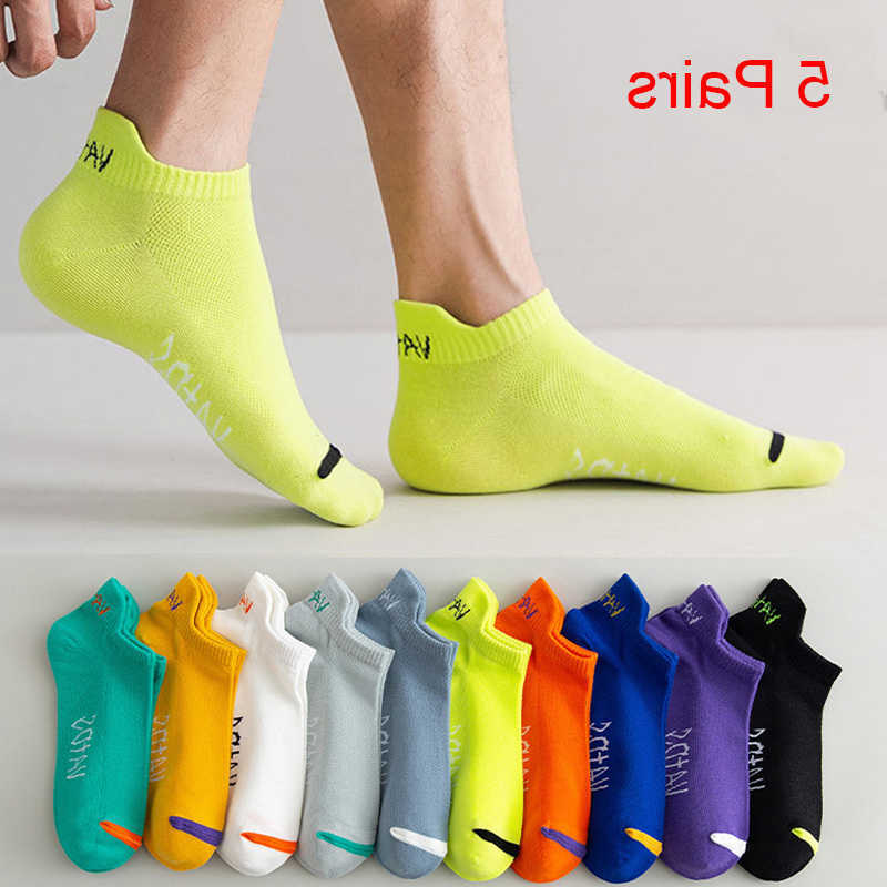 Men's Socks 5 Pairs Bright Color Ankle No Show Socks Men Breathable Strt Fashion Sport Deodorant Invisible Travel Running Socks Y240830NZCN