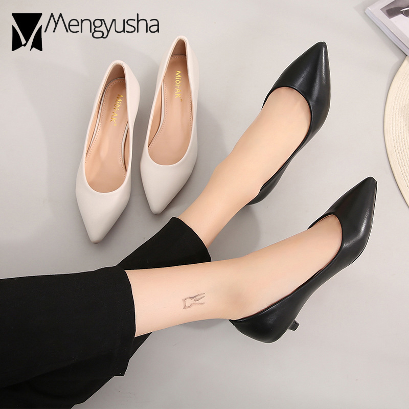 Shoes 8ed20 Spring Ladies 2023 Office Delicate Woman Plus Size 42/43 Thin High Heels Solid Leather Small Heeled New Nude Dress Pumps