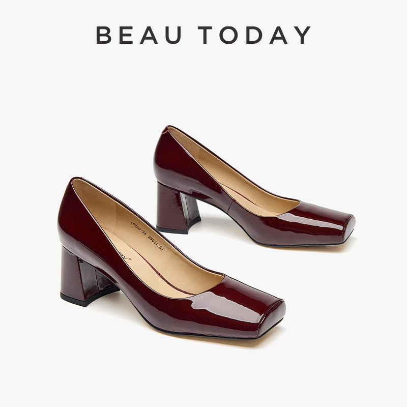 Retro BEAUTODAY Pumps Women Genuine Cow Leather Solid Color Toe Square Heel Slip-on New Ladies Shoes Handmade 16230 5bd2