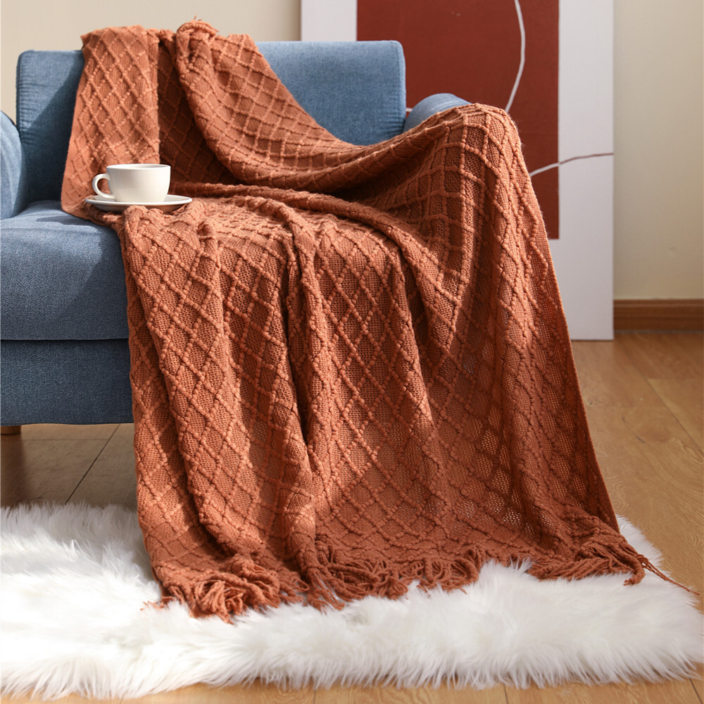 Nordic sofa cover knitted shawl tassel air conditioning blanket, bed towel, solid color summer cool blanket