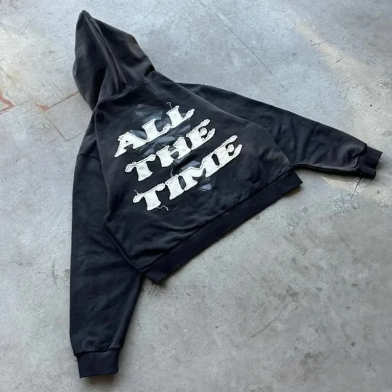 High Street Gothic Letter God Is Good Embroidered Oversize Zipper Hoodie Mens And Womens Y2K Harajuku Hip-hop Casual Joker Top 240902