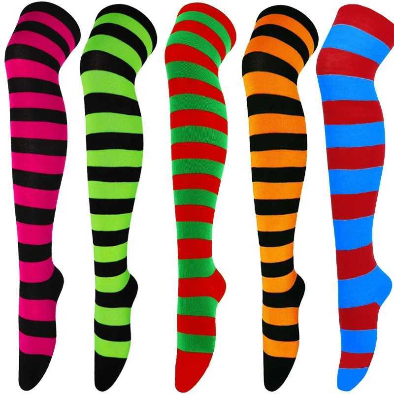 Socks Hosiery Colored Striped Stockings Fem-boyish Outfits Anime Long Stockings Fem-boy Cosplay Thigh High Socks With Print Fem-boyish Clothes Y240833
