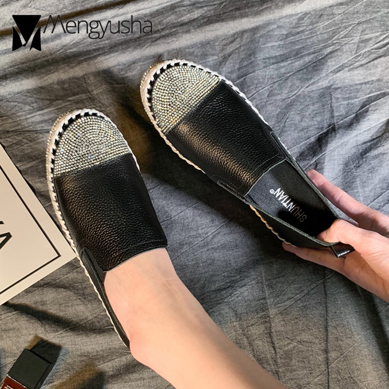 Flats Women Grain f4423 Full Cow Leather Shoes Espadrilles Fisherman Loafers 2020 New Crystal Mixed Colors Dias Cowhide Moccasins hide