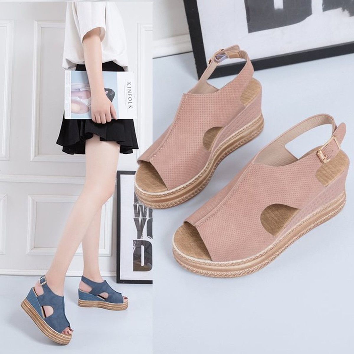 844Sandals Women Wedges Shoes High Heels Sandals Summer Women shoes Chaussures Femme Platform Sandalia Feminina
