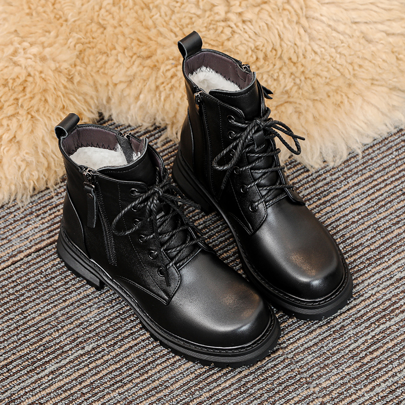 AIYUQI Women's Boots Winter Shoes Genuine Leather Large Size Women's Ankle Boots Fleece Warm Student Shoes Snow Boots Ladies