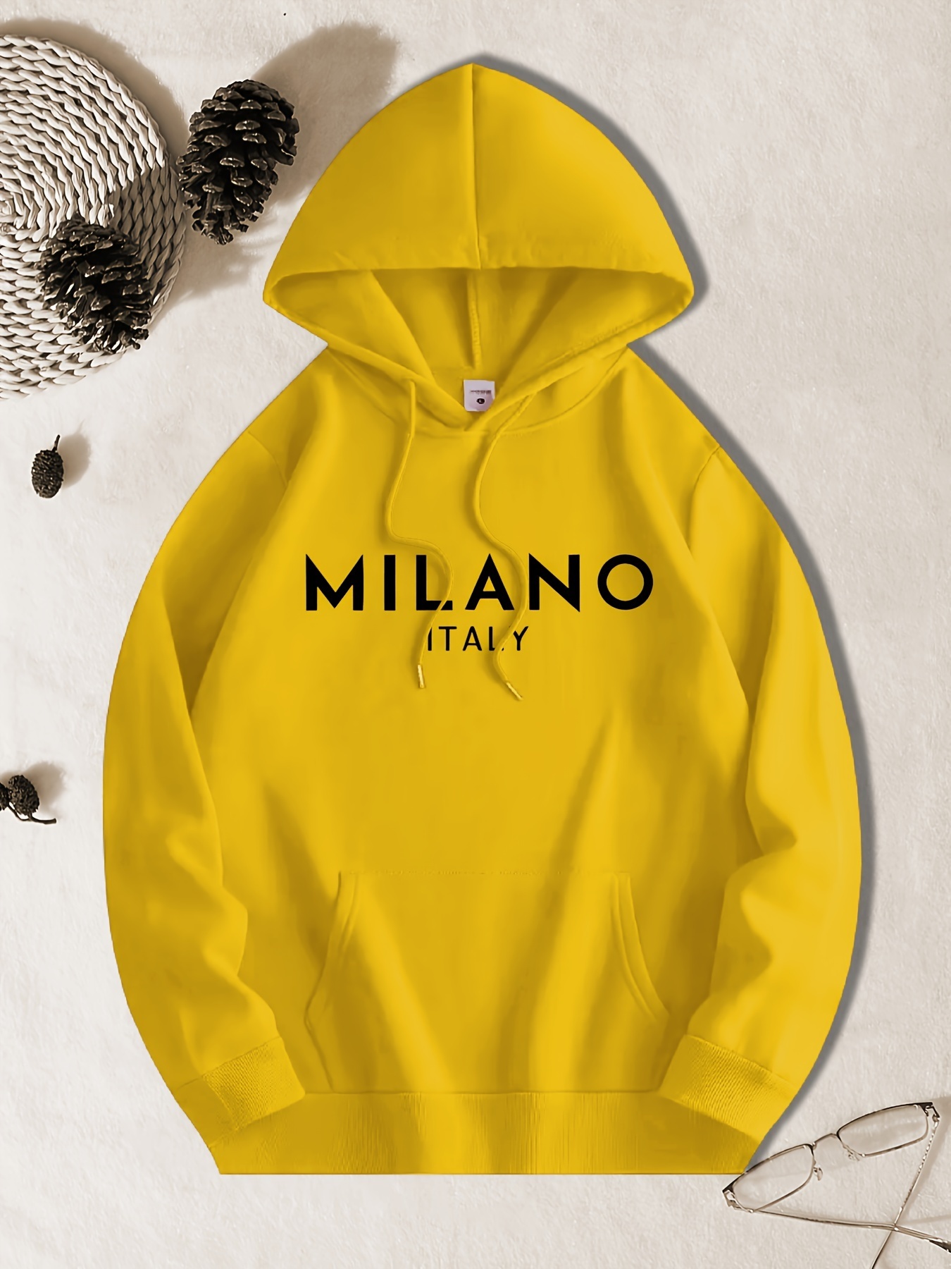 MILANO ITALY Letter Print Men's Long Sleeve Hoodie, Drawstring Hooded Sweatshirt With Kangaroo Pocket, Casual Comfortable Versatile Top For Autum