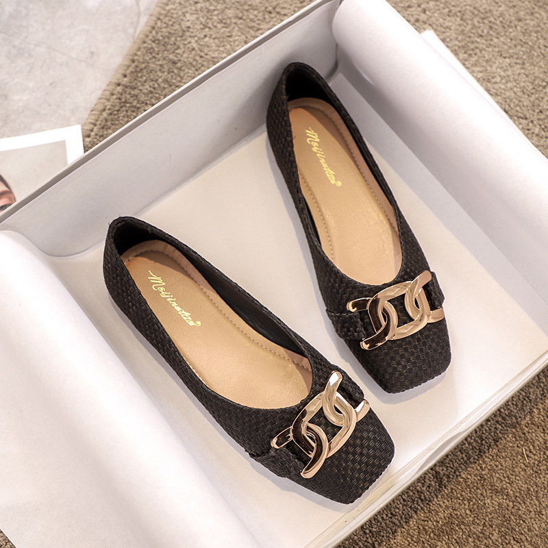 Metal weave 9d7d5 flats Chain sneakers women shoes slip on shallow loafers cozy square toe moccasins femme espadrilles plus size 42/44