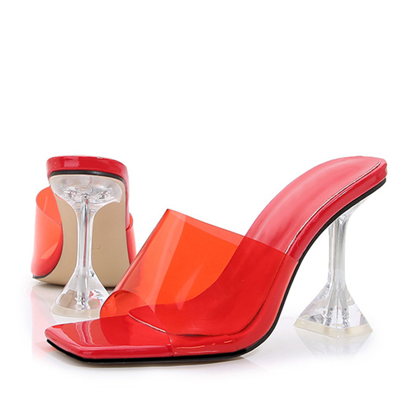 2024 Liyke New Transparent Crystal Clear Heels Women Slippers Candy Color PVC New Shoes Female Mules Slides Quality Summer Sandals Size 46 18Ca