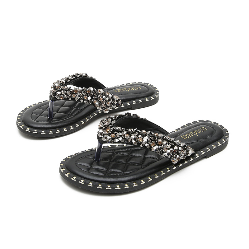 rivets glitter flip ps flat heel metal studded jandal sandals 34-43 plus size summer beach New slides for women slippers