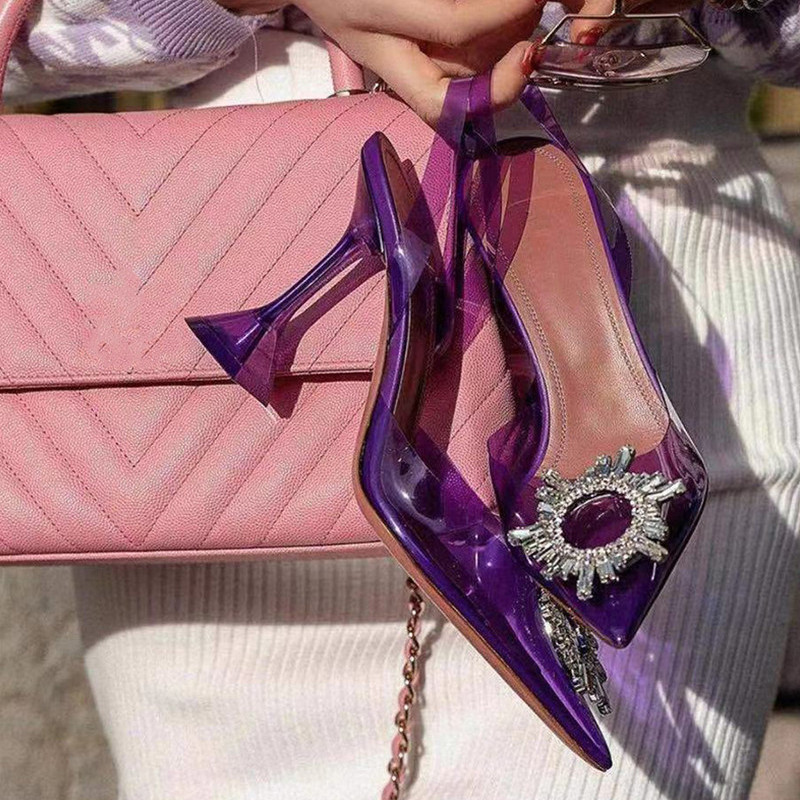 2023 Star style Green Blue Soft PVC Women Sandals Fashion Crystal Heeled Slingbacks Summer Shoes High heels Wedding Bride Shoes