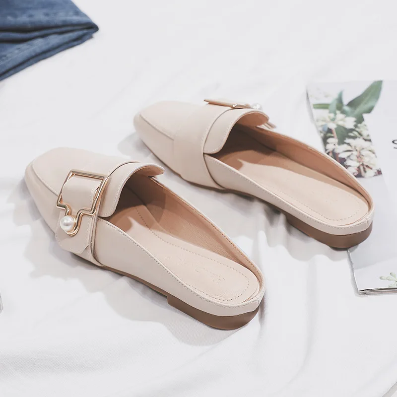 Women New Slipper Casual Fashion Women's Leather Loafers No Heel Slip-on Summer Outdoor Light Ladies Walking Shoes 4964 's