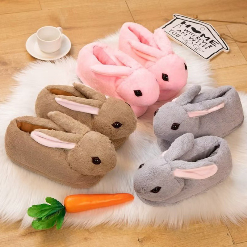 Cute Cartoon Rabbit All Inclusive Winter Warm Home Slippers Adult Girl Lady Plush Head Silent Indoor Floor Women Fun Slippers 789