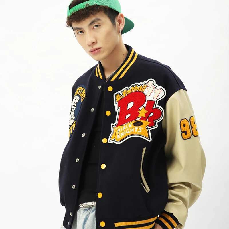 Men's Jackets Varsity Baseball Jacket Men Spring Leather Slve Letter Flocking Embroidery Bomber Jackets Women Hip Hop Casual Coat Strtwear Y24090