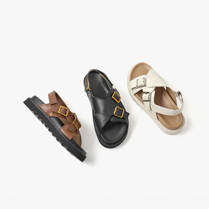 BeauToday Platform Sandals Women Double Buckle Back Strap Open Toe Slingback Casual Summer Outdoor Ladies Shoes Handmade 34542