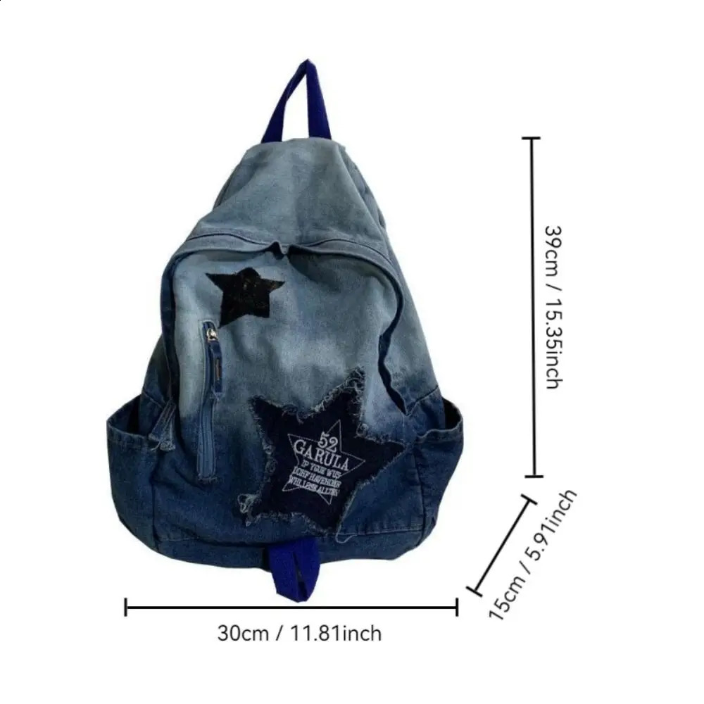 Fashion star pattern denim backpack Y2K punk backpack large capacity student backpack 240902