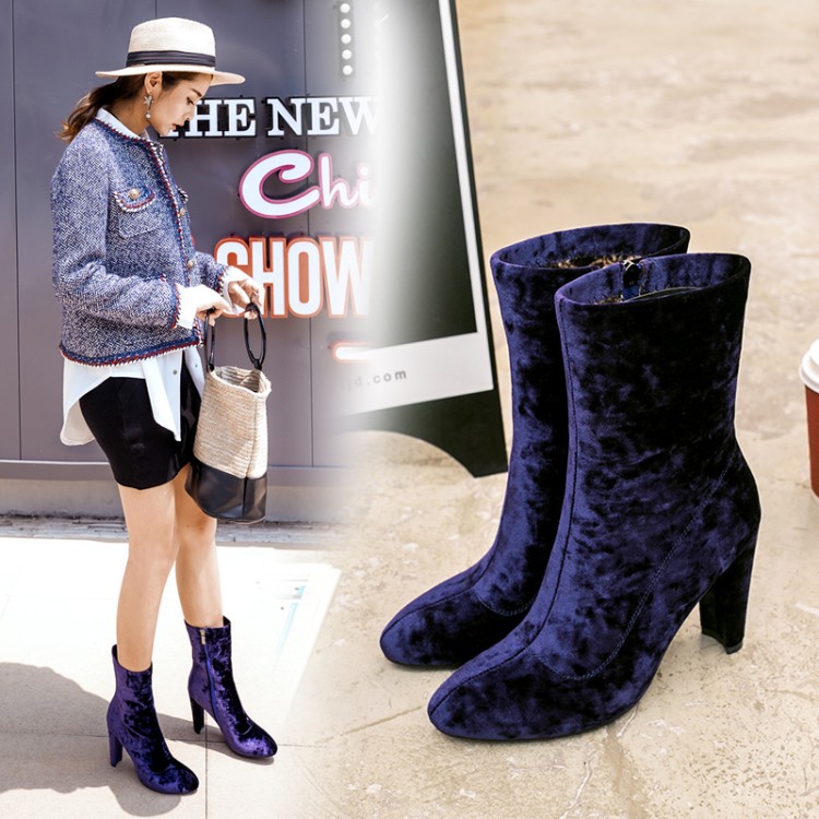 Footwear Warm Winter Women Veet Booties Thin High Heels Platform Short Boots Plush Fur Zipper Snow Botas Female Wedding Shoes c065