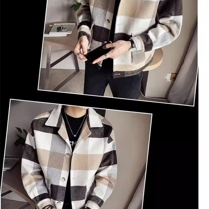 Woolenovercoat Mens Tailored Fashion Korean Loose Flat Jacket Casual Scene Fashion Youth Fashion Coat 240902