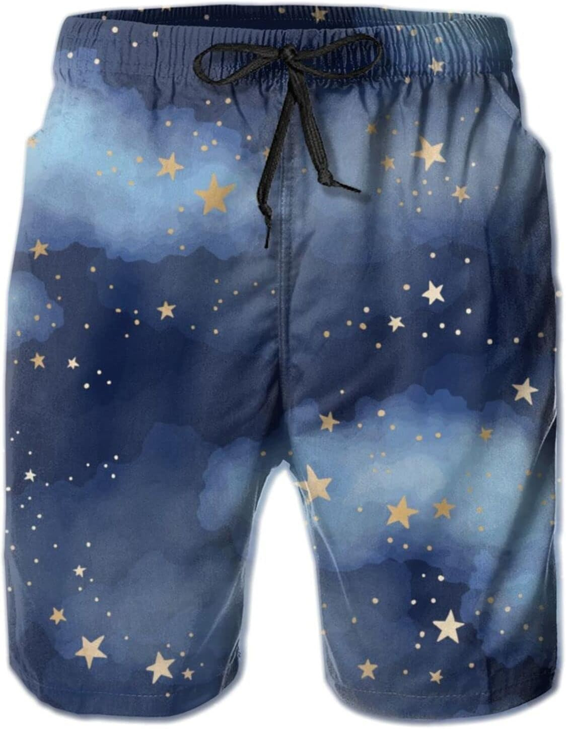 Mens Shorts 3D Printed Pattern Beautiful Night Sky Swim Trunks Quick Dry Casual Beach Board Swimwear