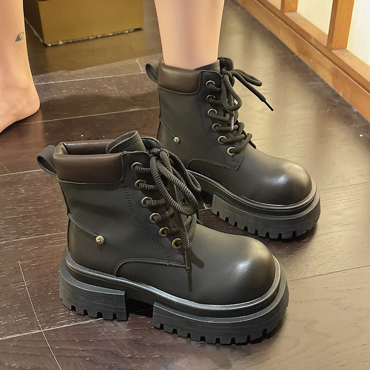 Retro wipe color thick soled motorcycle Martin boots women 2025 autumn new British wind big head heel increase big yellow boots