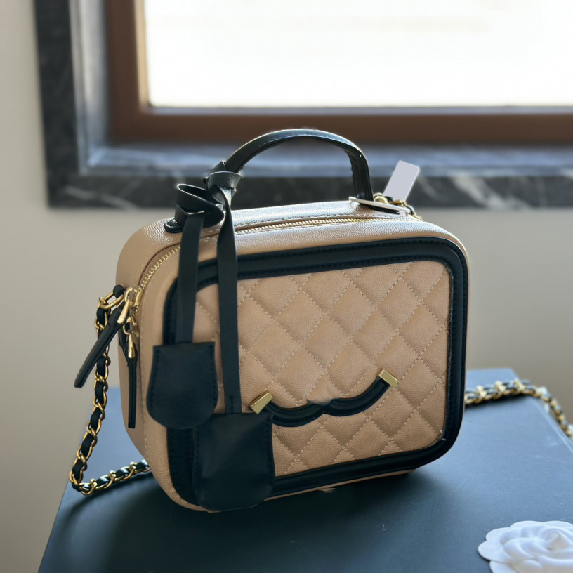 Women Designer C Caviar Leather Suitcase Camera Makeup Box Bag Top Handle Totes Multi Pochette Large Capacity Outdoor Pocket GHW Crossbody Cosmetic Case Vanity 20CM