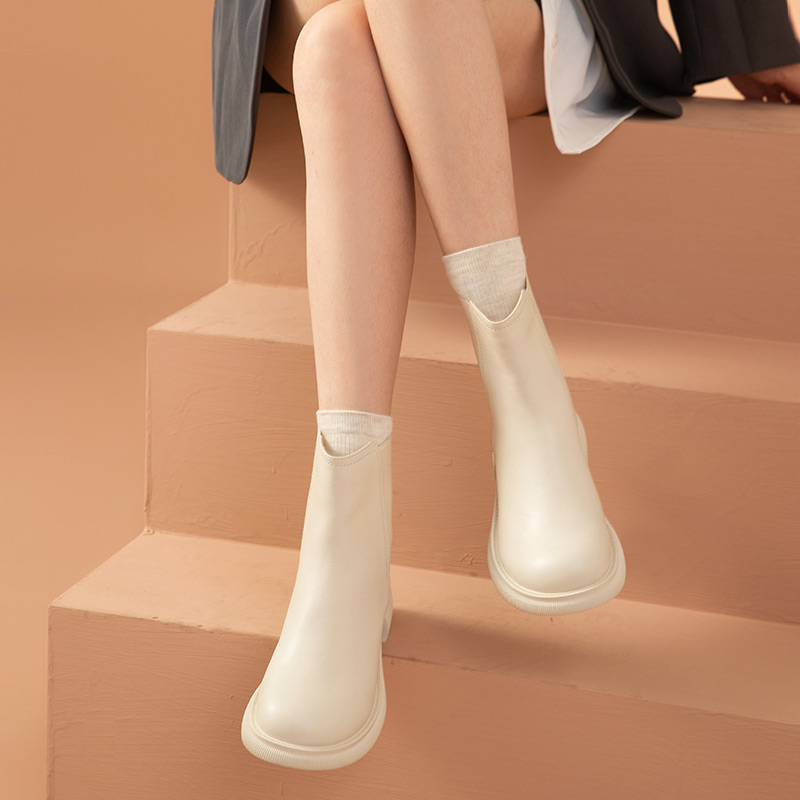 Boots BeauToday Ankle Women Genuine Cow Leather Elastic Band Round Toe Sewing Leisure Female Shoes Handmade 04212 991b