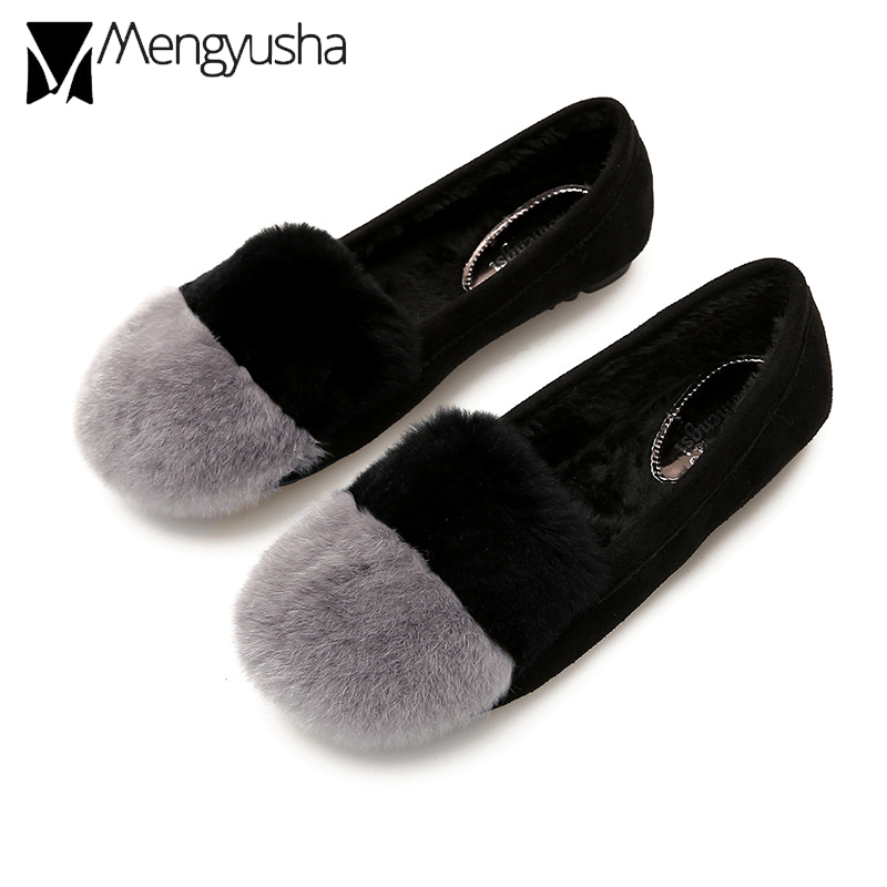 color mixed rabbit f064b fur flats women winter socofy ck moccasins female cotton padded loafers warm snow shoes big size 43