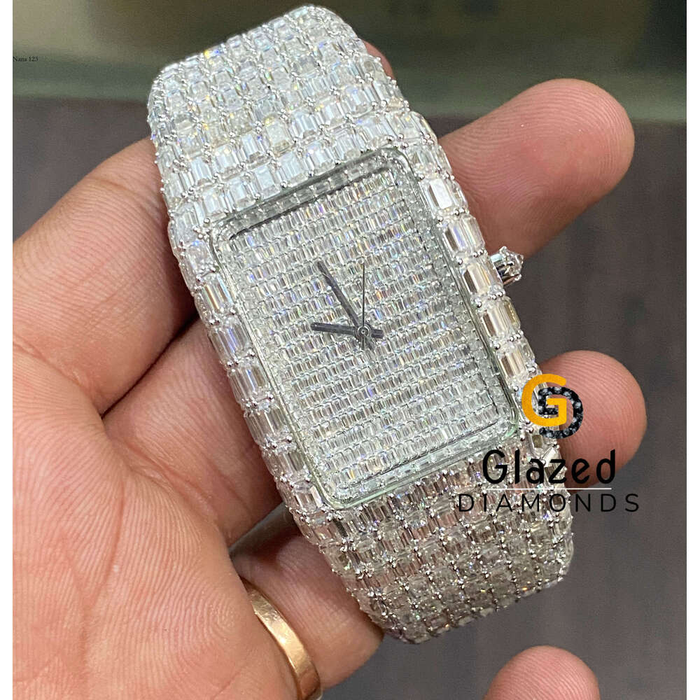 Fully Baguette Cut Vvs Clarity Moissanite Diamond Iced Out Hip Hop urious Party Wear Watch In Custom Dial