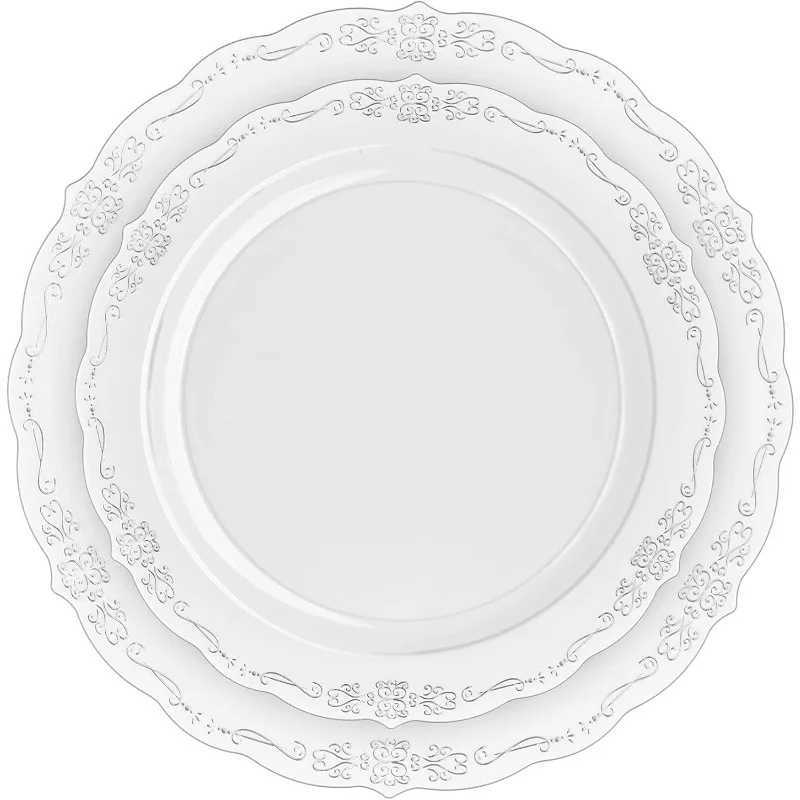 Plastic Plates 80 Piece Disposable Plates Set For 40 Guests 40 X 7.5 inch Dessert Plates 40 X 10.25 Inch Plastic Y240902