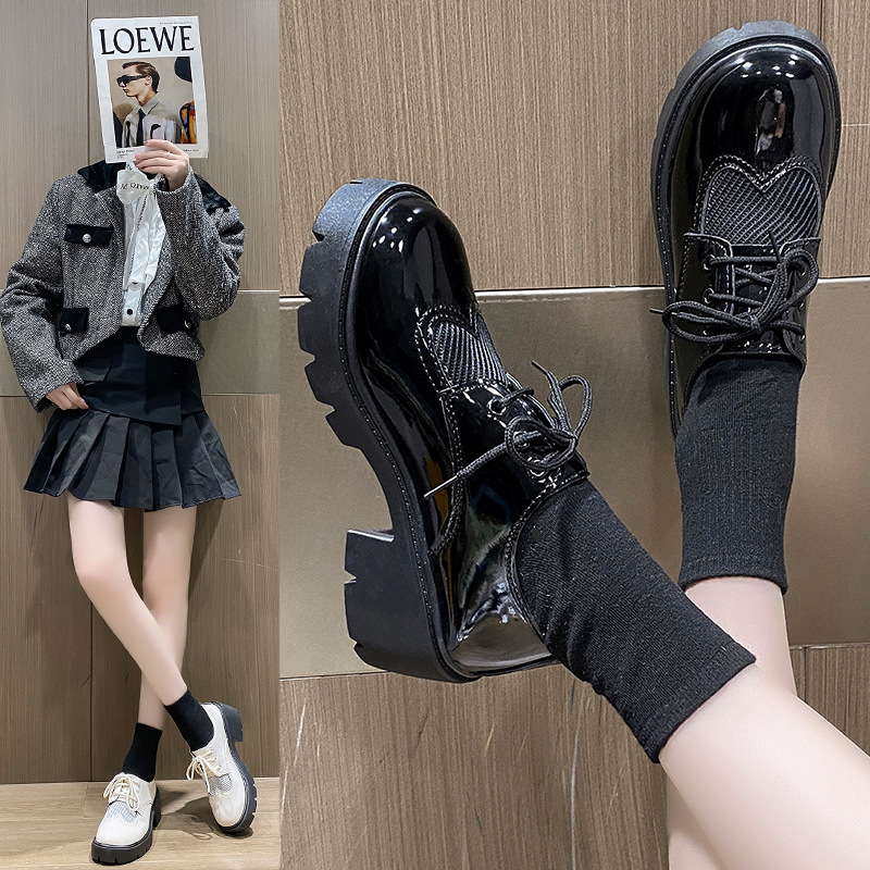 black/white leather brogue japanned 089dc woman lace up air-mesh patchwork platform flats designer lolita derby shoes mules 4240