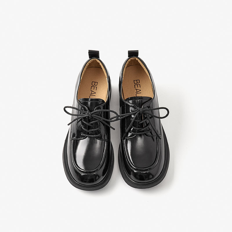 BeauToday Oxfords Pumps Women Round Toe Lace Up Hoof Heel Retro Genuine Leather Casual Outdoor Female Shoes Handmade 21649