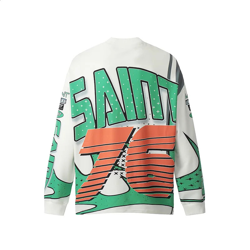 Mens hiphop retro letter printing oversized street casual Saint Tears long sleeved Tshirt top 240814