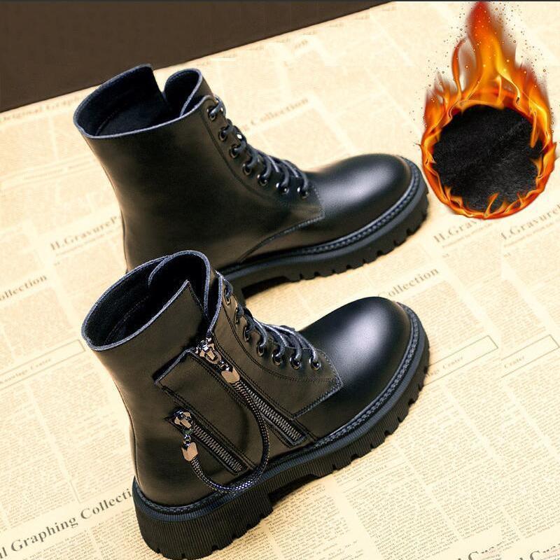 Rock Shoes Woman Boots Mid-Calf Booties Women Designer Boots-women Low Heels booties Round Toe Short Mid