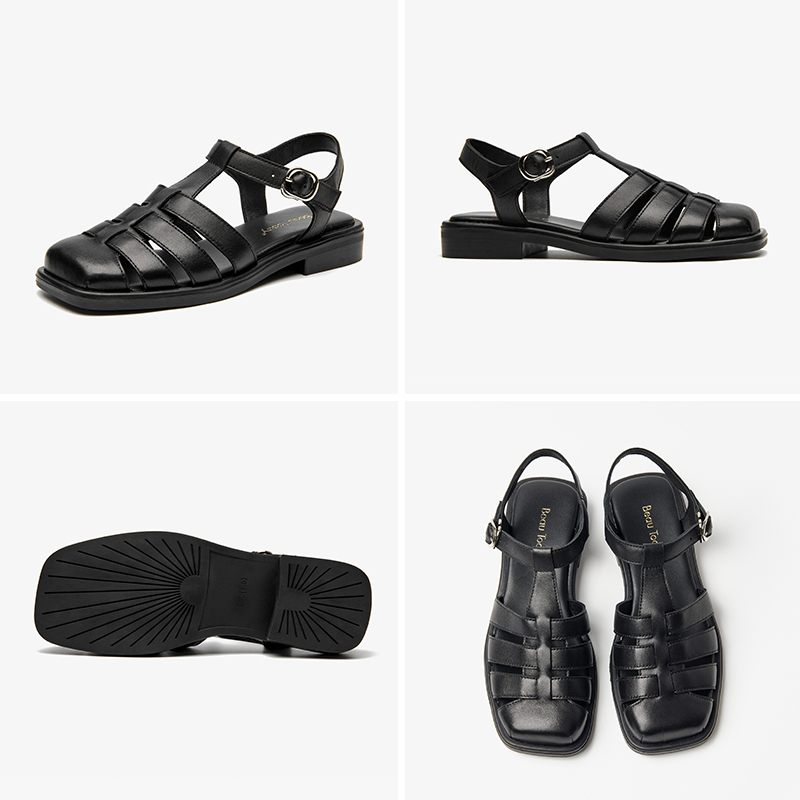 Sandals Beautoday Women Genuine Sheepskin Leather Low Heel New Round Toe Shoes Ladies Gladiator for Summer Handmade 33084 9918