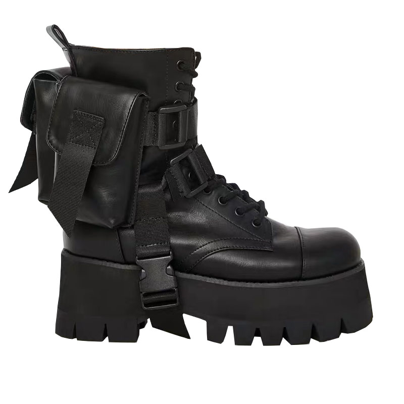 New Design 2020 Arrival Motorcycle Women's Handsome Lace Up Thick-soled Black Shoes Half Boots 1b45