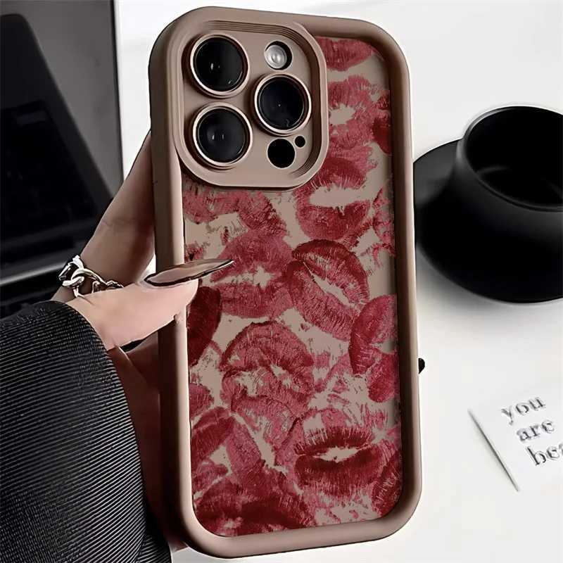 Red lipstick Liquid Silicone Case for iPhone 11 Case iPhone 13 12 14 15 16 Pro Max XS X XR 7 8 Plus SE Soft Shockproof Cover M240902