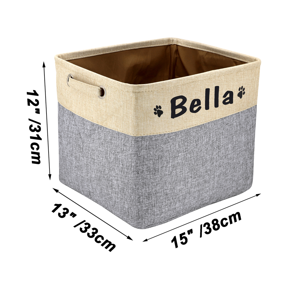 Custom Pet Toy Storage Box Jute Dog Cat Storage Container Foldable Storage Bag Baskey Free Dog Name Printing For Dogs Cats