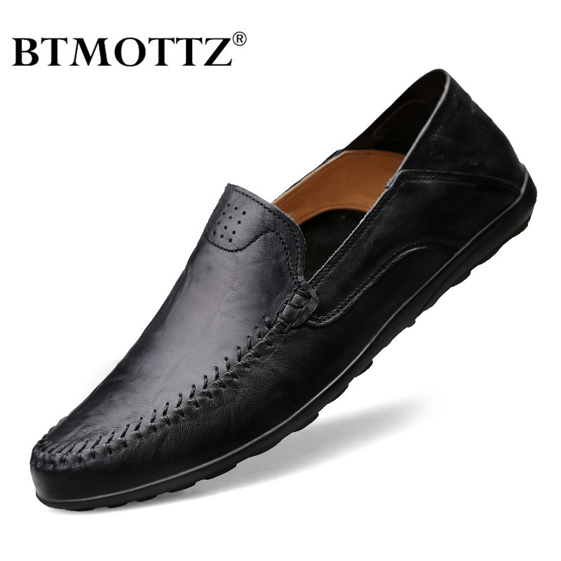 Genuine Leather Men Shoes Luxury Brand Casual Slip on Formal Loafers Men Moccasins 2020 Italian Black Brown Male Driving Shoes