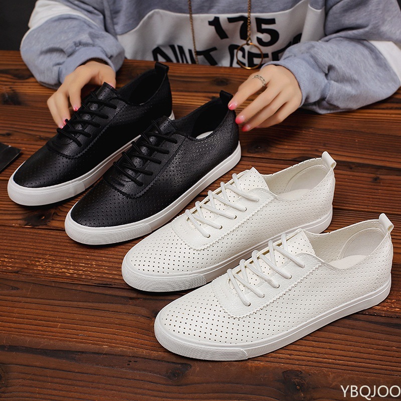 Summer Students Lace-up Sneakers Hollow Breathable Leisure Lazy Mens White Flat Shoes For Man 9d8a
