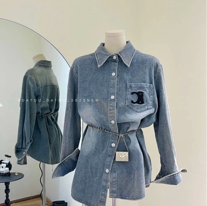women shirt designer blouse fashion 2 cc letter embroidery graphic denim jacket casual loose luxury button shirts