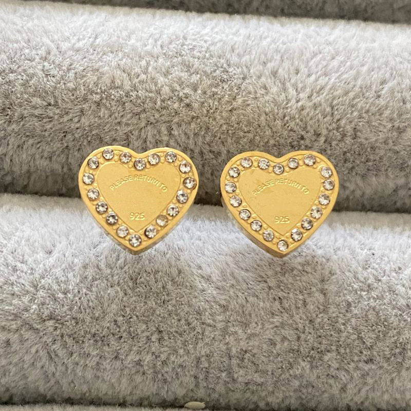 With Diamonds Luxury Designer Earrings Titanium Steel Simple Heart Earrings For Women Girls Wholesale