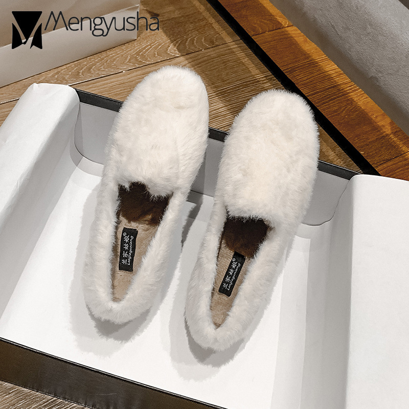 fur winter 2024 rabbit 4dba7 flats women cotton padded moccasins shoes female slip on loafers warm furry creepers big size 42 43 ry